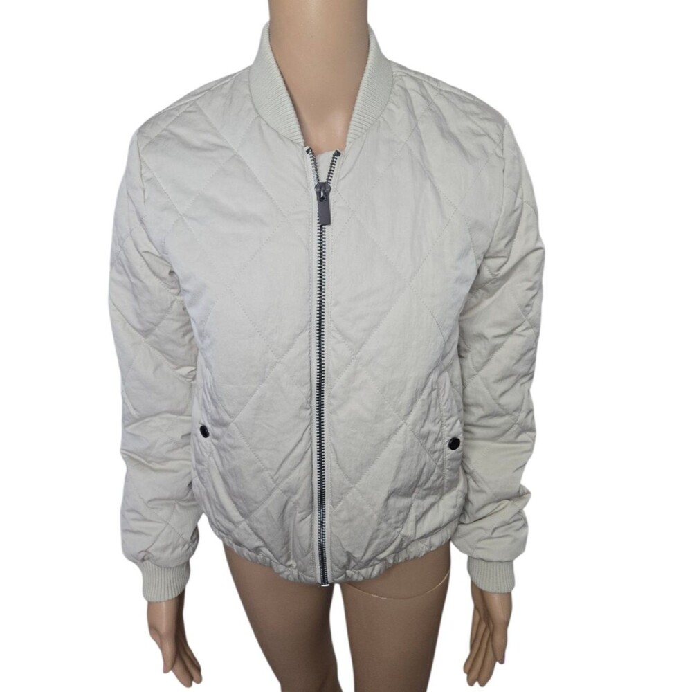 Nine West women's XS beige ivory puffer jacket full zip collared